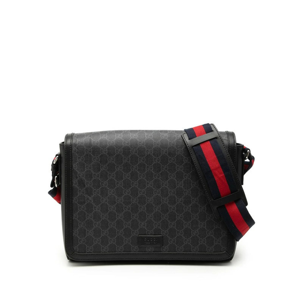Gucci GG Supreme Shoulder Bag Messenger Black Gray Leather